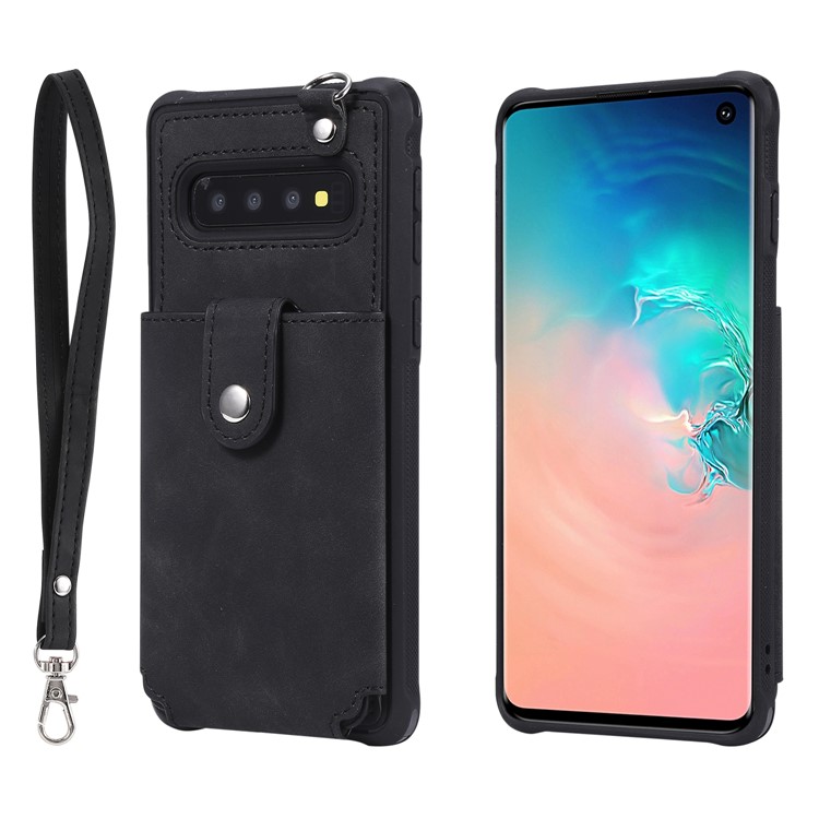 PU Leather Coated TPU Card Slot Kickstand Mirror Case for Samsung Galaxy S10 - Black-2