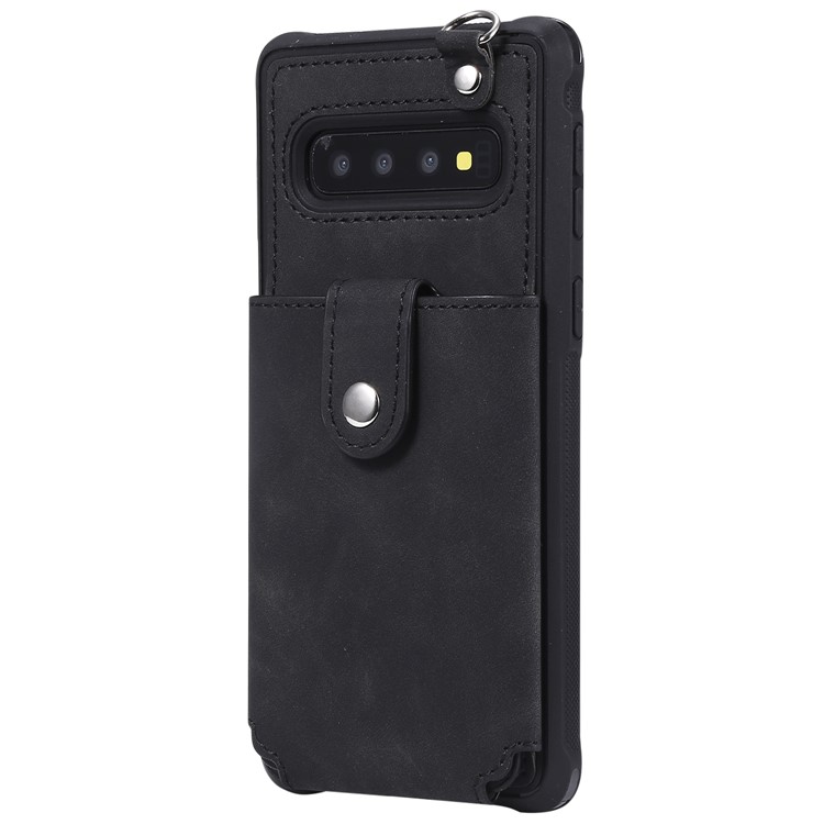 PU Leather Coated TPU Card Slot Kickstand Mirror Case for Samsung Galaxy S10 - Black-3