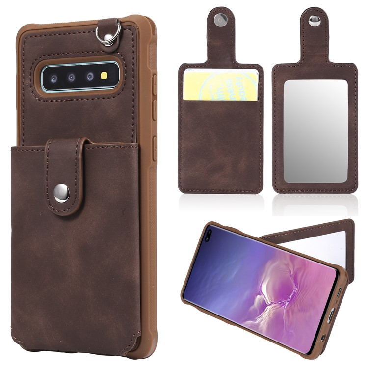 Drop-proof Phone Case with Mirror for Samsung Galaxy S10 Plus - Brown-1