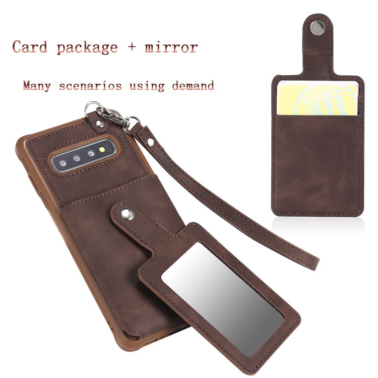 Drop-proof Phone Case with Mirror for Samsung Galaxy S10 Plus - Brown-10