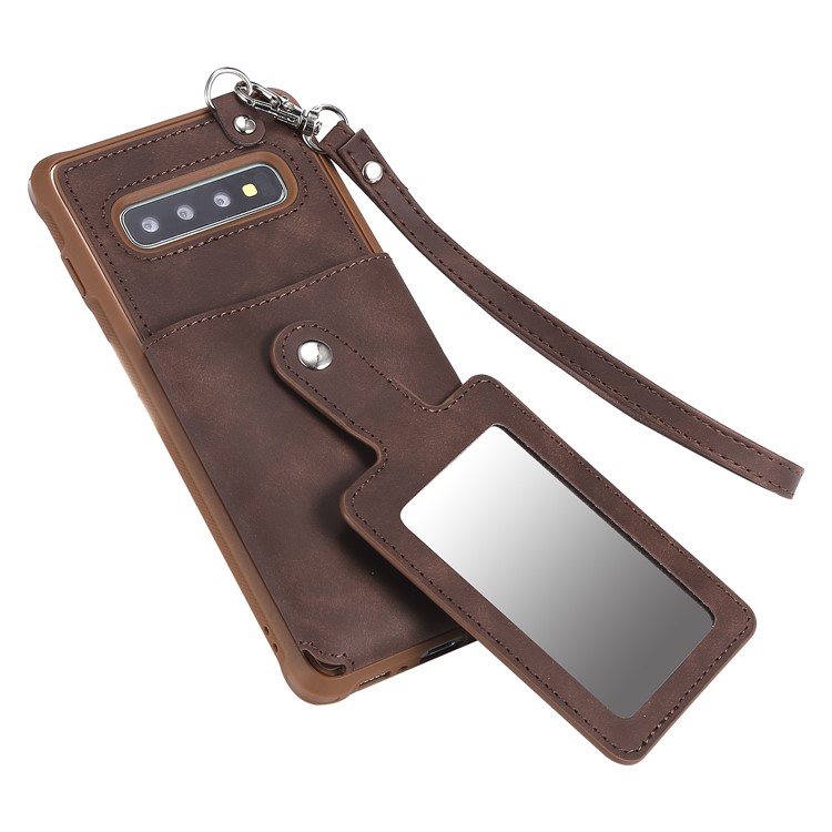 Drop-proof Phone Case with Mirror for Samsung Galaxy S10 Plus - Brown-12