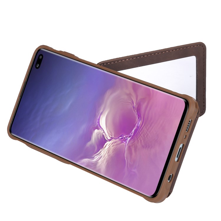 Drop-proof Phone Case with Mirror for Samsung Galaxy S10 Plus - Brown-6