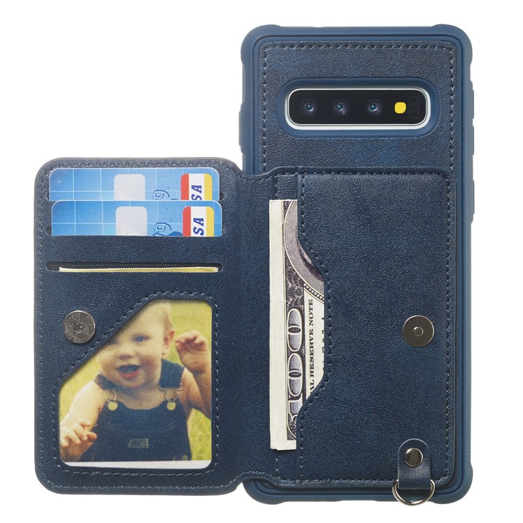 For Samsung Galaxy S10 Imprinted Sunflower PU Leather Coated TPU Wallet Phone Cover - Blue-2