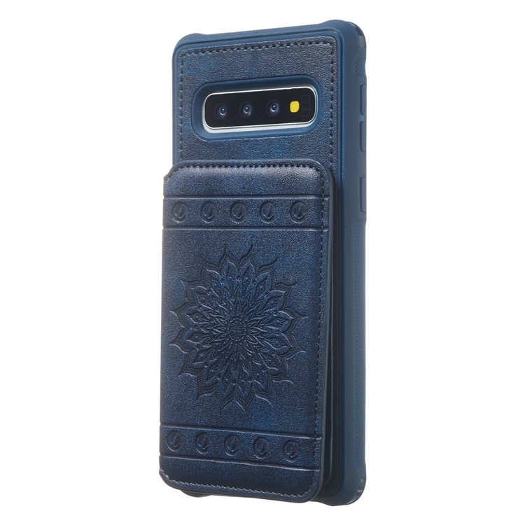 For Samsung Galaxy S10 Imprinted Sunflower PU Leather Coated TPU Wallet Phone Cover - Blue-4