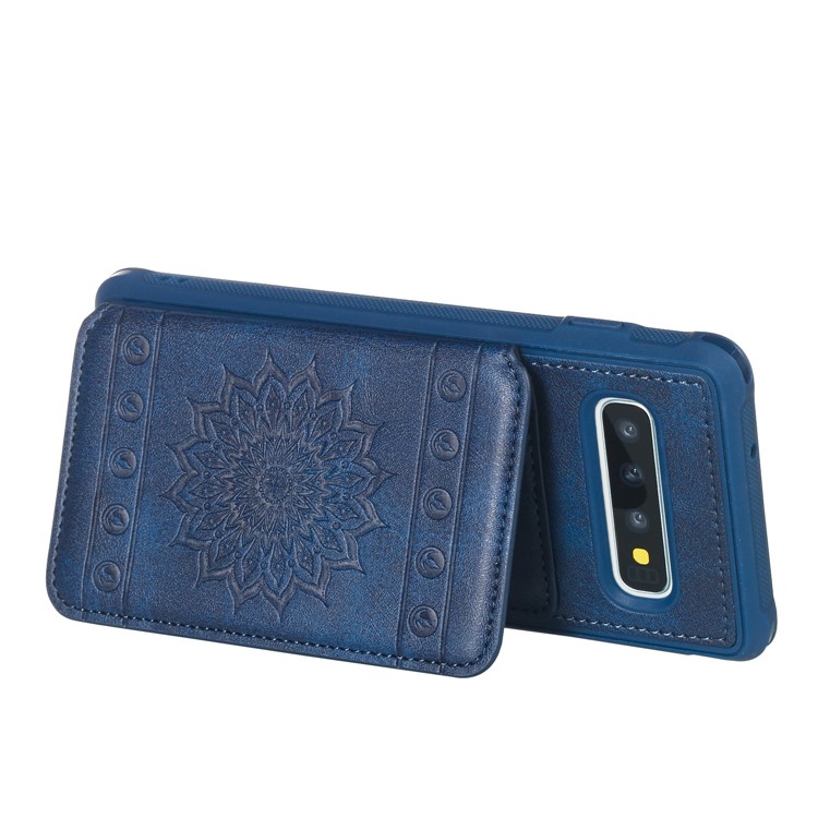 For Samsung Galaxy S10 Imprinted Sunflower PU Leather Coated TPU Wallet Phone Cover - Blue-7