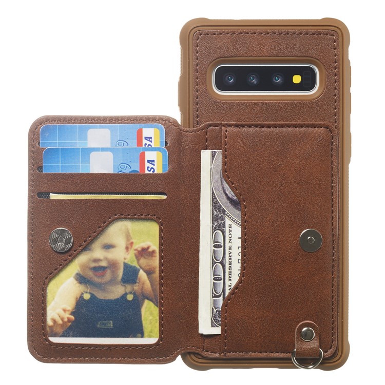For Samsung Galaxy S10 Imprinted Sunflower PU Leather Coated TPU Wallet Phone Cover - Coffee-1