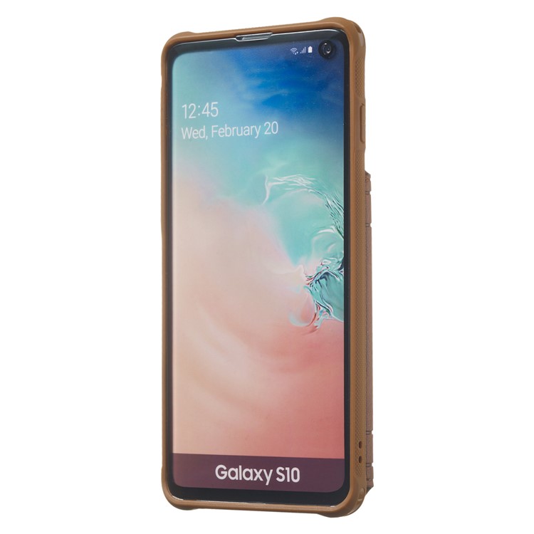 For Samsung Galaxy S10 Imprinted Sunflower PU Leather Coated TPU Wallet Phone Cover - Coffee-4