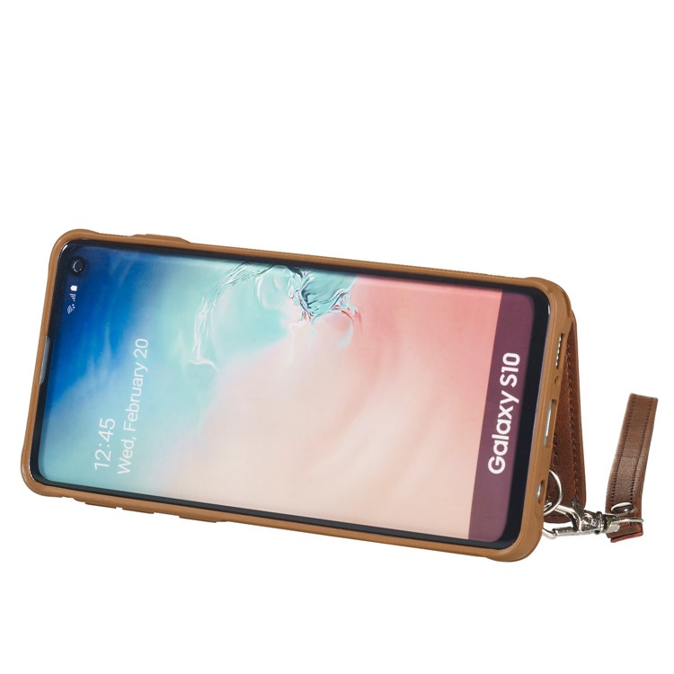For Samsung Galaxy S10 Imprinted Sunflower PU Leather Coated TPU Wallet Phone Cover - Coffee-7