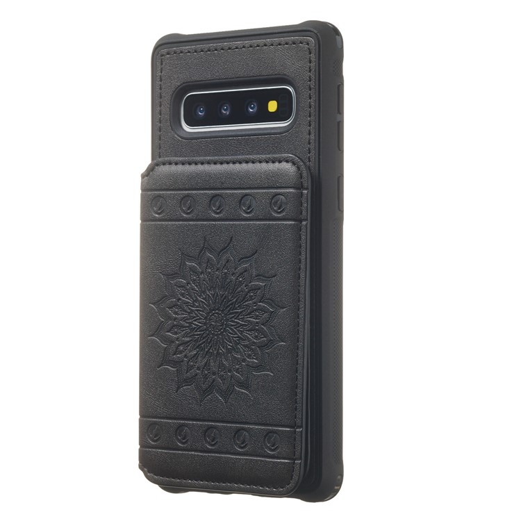 For Samsung Galaxy S10 Imprinted Sunflower PU Leather Coated TPU Wallet Phone Cover - Black-3