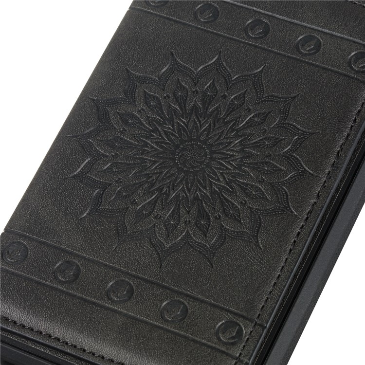 For Samsung Galaxy S10 Imprinted Sunflower PU Leather Coated TPU Wallet Phone Cover - Black-5