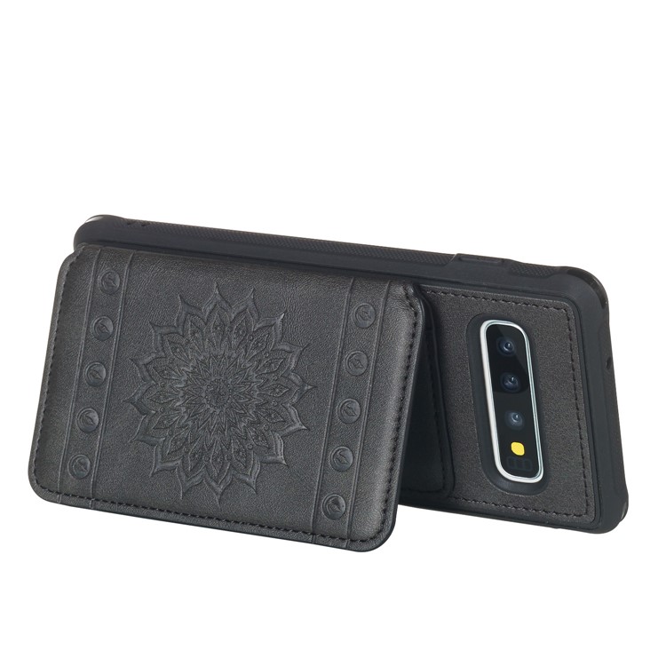 For Samsung Galaxy S10 Imprinted Sunflower PU Leather Coated TPU Wallet Phone Cover - Black-6