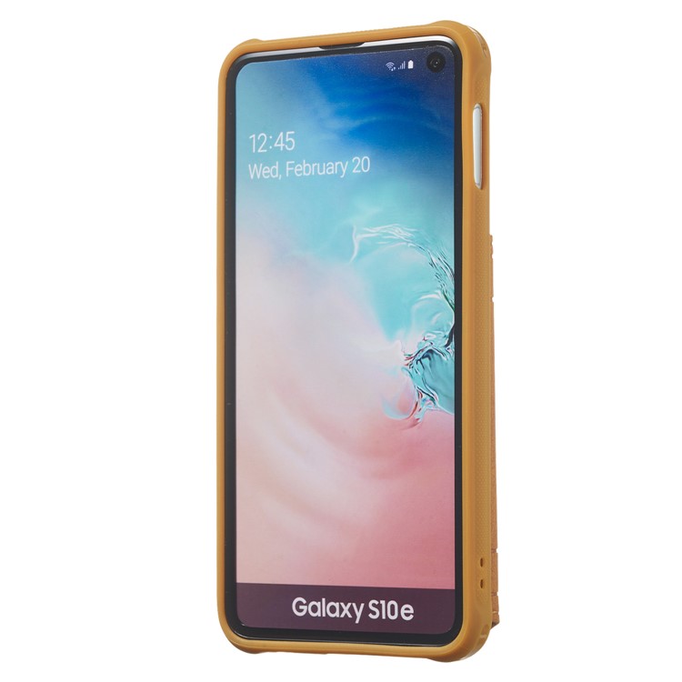 Imprinted Sunflower PU Leather Coated TPU Phone Shell with Wallet Kickstand for Samsung Galaxy S10e - Brown-4