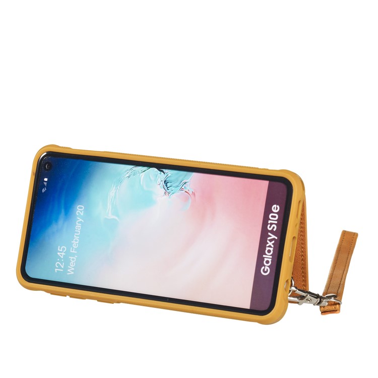 Imprinted Sunflower PU Leather Coated TPU Phone Shell with Wallet Kickstand for Samsung Galaxy S10e - Brown-7