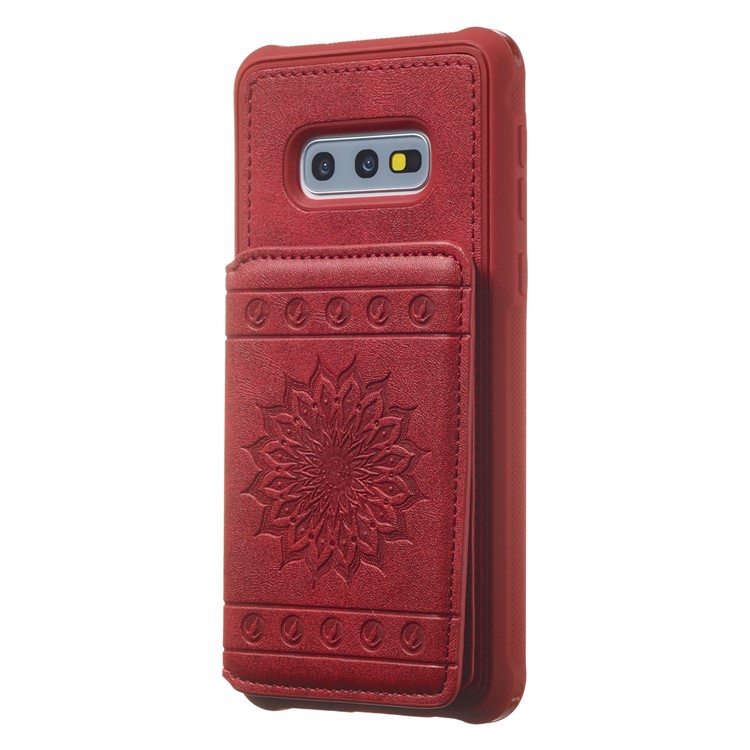Imprinted Sunflower PU Leather Coated TPU Phone Shell with Wallet Kickstand for Samsung Galaxy S10e - Red-3