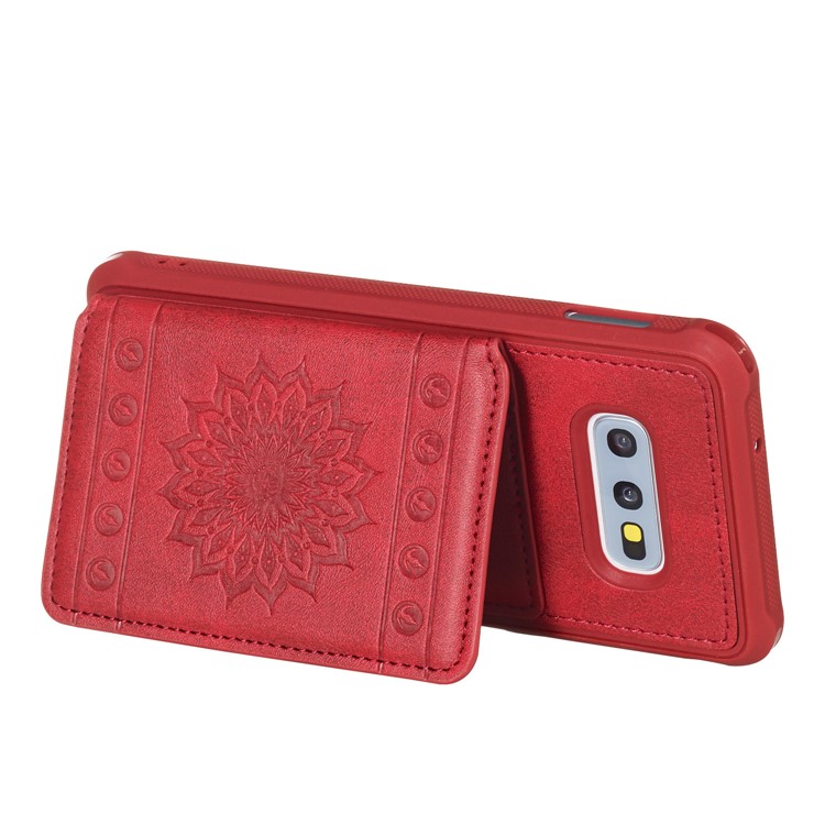 Imprinted Sunflower PU Leather Coated TPU Phone Shell with Wallet Kickstand for Samsung Galaxy S10e - Red-6