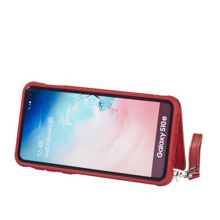 Imprinted Sunflower PU Leather Coated TPU Phone Shell with Wallet Kickstand for Samsung Galaxy S10e - Red-7