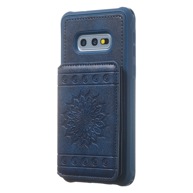 Imprinted Sunflower PU Leather Coated TPU Phone Shell with Wallet Kickstand for Samsung Galaxy S10e - Blue-4