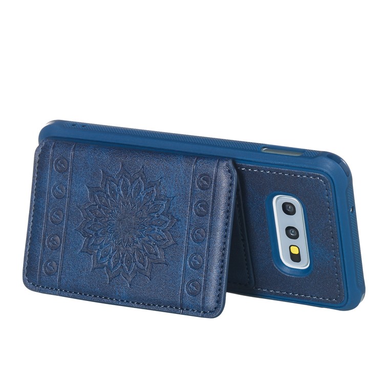 Imprinted Sunflower PU Leather Coated TPU Phone Shell with Wallet Kickstand for Samsung Galaxy S10e - Blue-6