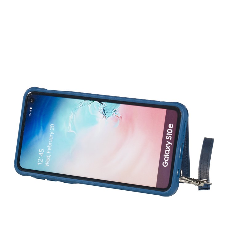 Imprinted Sunflower PU Leather Coated TPU Phone Shell with Wallet Kickstand for Samsung Galaxy S10e - Blue-7