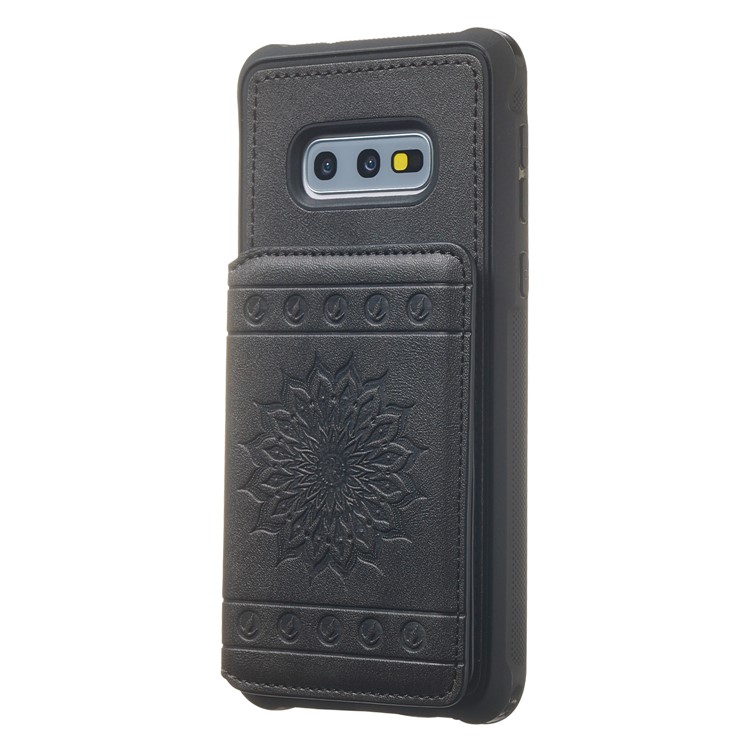 Imprinted Sunflower PU Leather Coated TPU Phone Shell with Wallet Kickstand for Samsung Galaxy S10e - Black-4