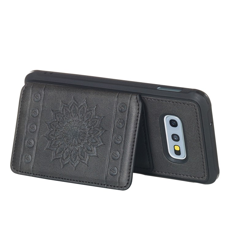 Imprinted Sunflower PU Leather Coated TPU Phone Shell with Wallet Kickstand for Samsung Galaxy S10e - Black-7