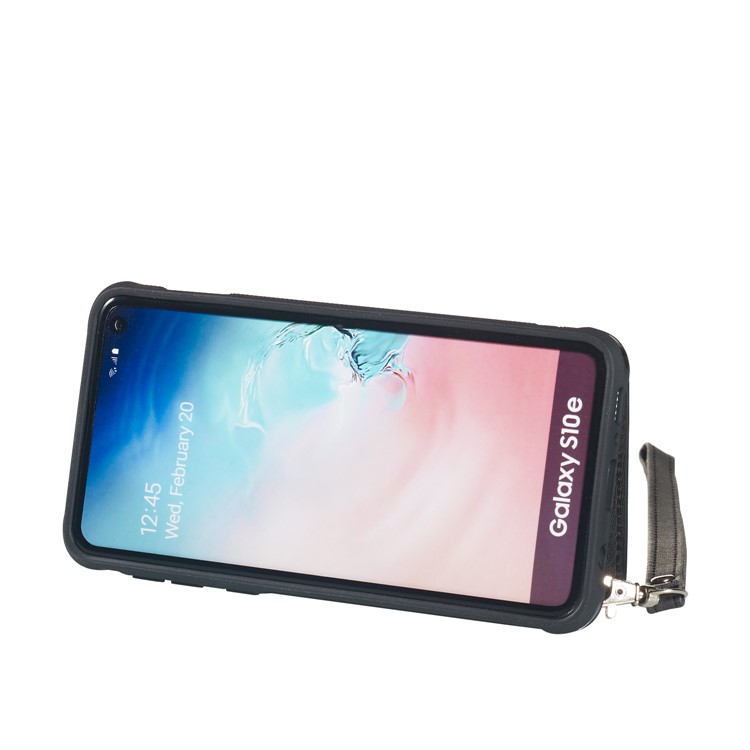 Imprinted Sunflower PU Leather Coated TPU Phone Shell with Wallet Kickstand for Samsung Galaxy S10e - Black-8