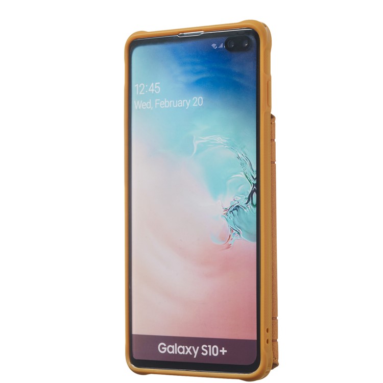 Imprinted Sunflower PU Leather Coated TPU Case with Kickstand for Samsung Galaxy S10 Plus - Brown-4