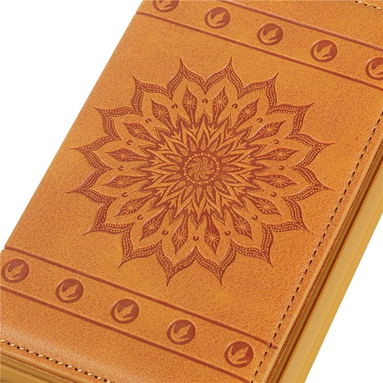 Imprinted Sunflower PU Leather Coated TPU Case with Kickstand for Samsung Galaxy S10 Plus - Brown-5