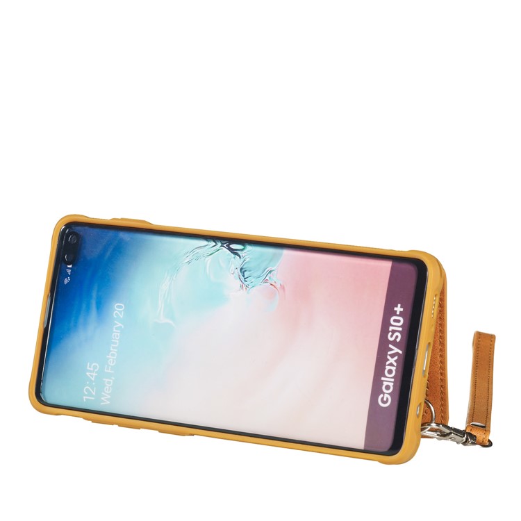 Imprinted Sunflower PU Leather Coated TPU Case with Kickstand for Samsung Galaxy S10 Plus - Brown-7