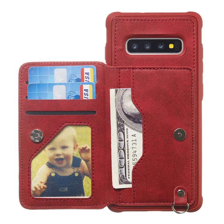 Imprinted Sunflower PU Leather Coated TPU Case with Card Holder for Samsung Galaxy S10 Plus - Red-1