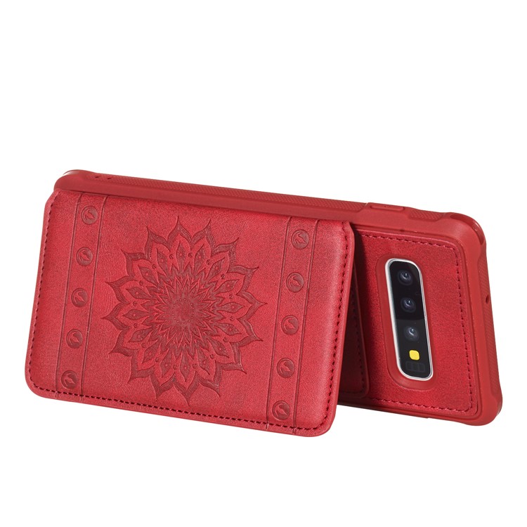 Imprinted Sunflower PU Leather Coated TPU Case with Card Holder for Samsung Galaxy S10 Plus - Red-5