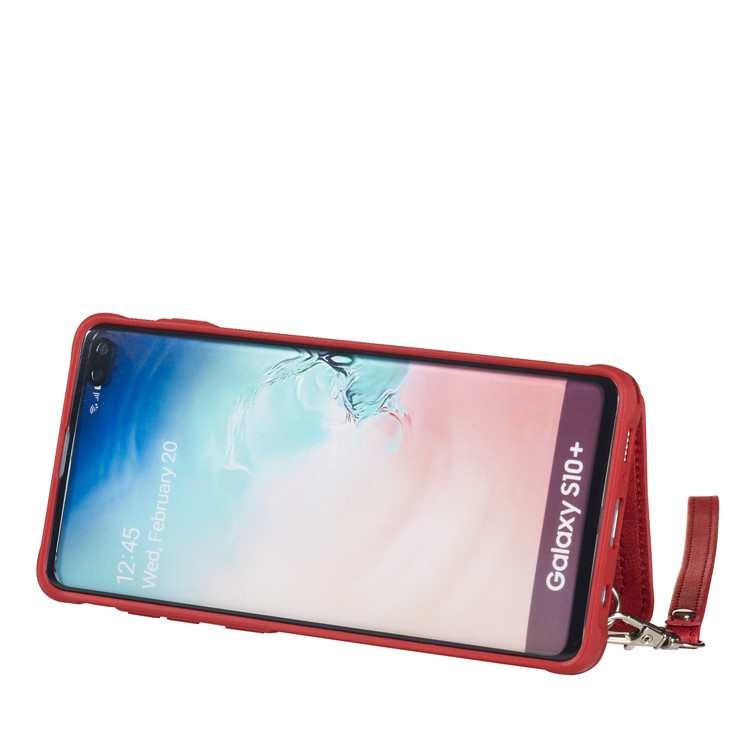 Imprinted Sunflower PU Leather Coated TPU Case with Card Holder for Samsung Galaxy S10 Plus - Red-6