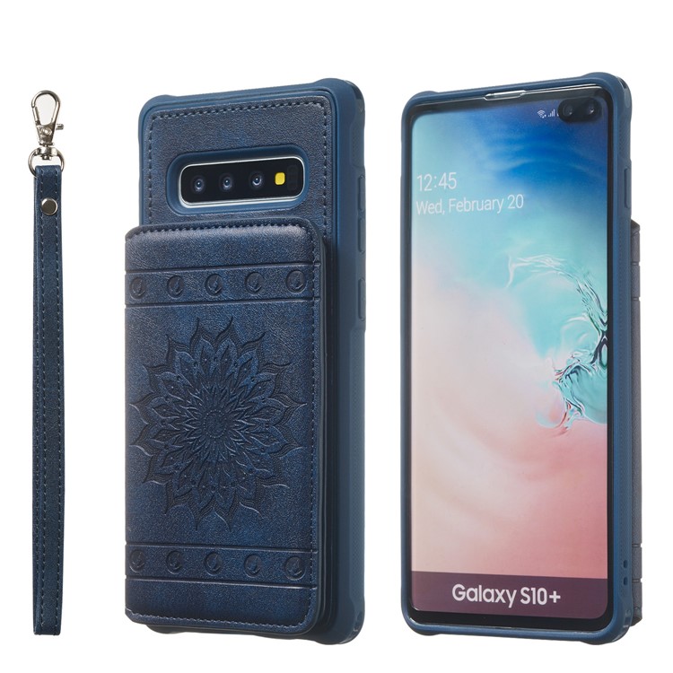 Imprinted Sunflower PU Leather Coated TPU Case with Card Holder for Samsung Galaxy S10 Plus - Blue-2