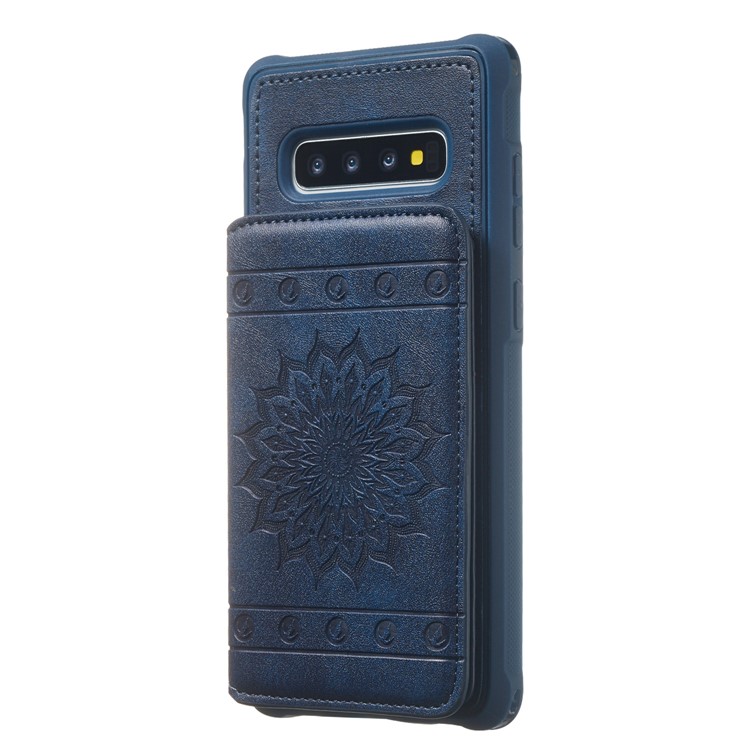 Imprinted Sunflower PU Leather Coated TPU Case with Card Holder for Samsung Galaxy S10 Plus - Blue-3