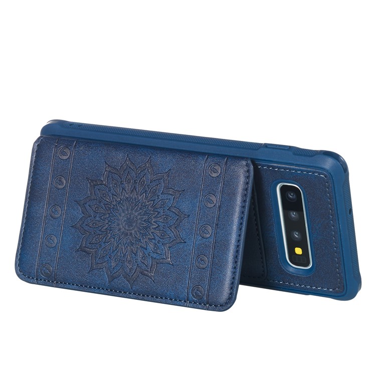 Imprinted Sunflower PU Leather Coated TPU Case with Card Holder for Samsung Galaxy S10 Plus - Blue-6