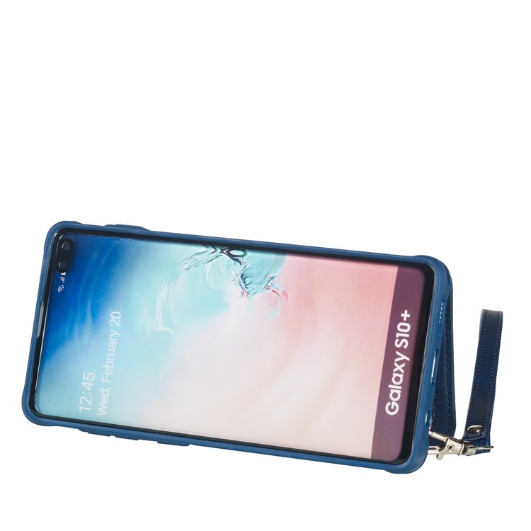 Imprinted Sunflower PU Leather Coated TPU Case with Card Holder for Samsung Galaxy S10 Plus - Blue-7