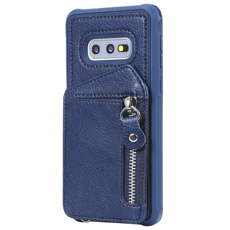 PU Leather Zipper Kickstand Leather Protection Casing for Samsung Galaxy S10e - Blue-2