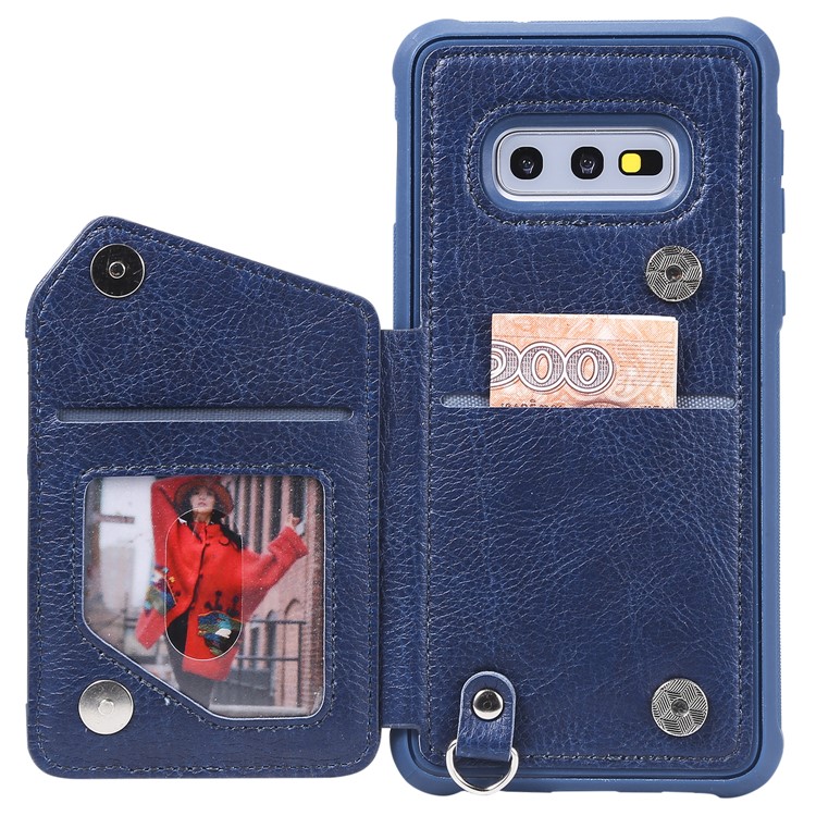 PU Leather Zipper Kickstand Leather Protection Casing for Samsung Galaxy S10e - Blue-4