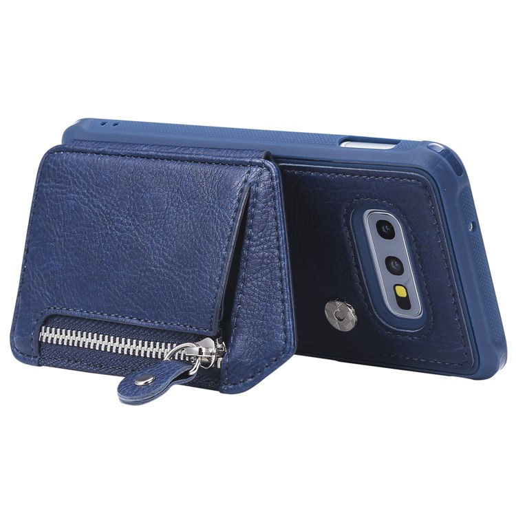 PU Leather Zipper Kickstand Leather Protection Casing for Samsung Galaxy S10e - Blue-5