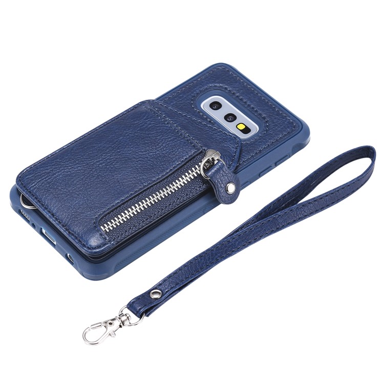 PU Leather Zipper Kickstand Leather Protection Casing for Samsung Galaxy S10e - Blue-7