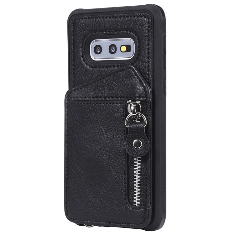 PU Leather Zipper Kickstand Leather Protection Casing for Samsung Galaxy S10e - Black-2