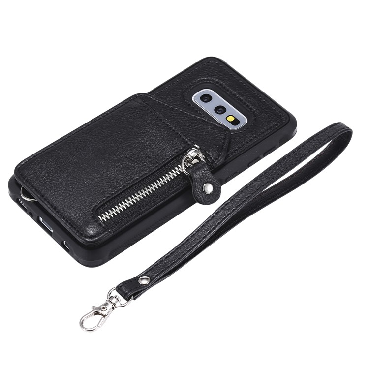 PU Leather Zipper Kickstand Leather Protection Casing for Samsung Galaxy S10e - Black-5