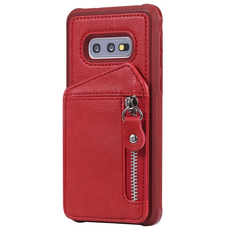 PU Leather Zipper Kickstand Leather Protection Casing for Samsung Galaxy S10e - Red-2