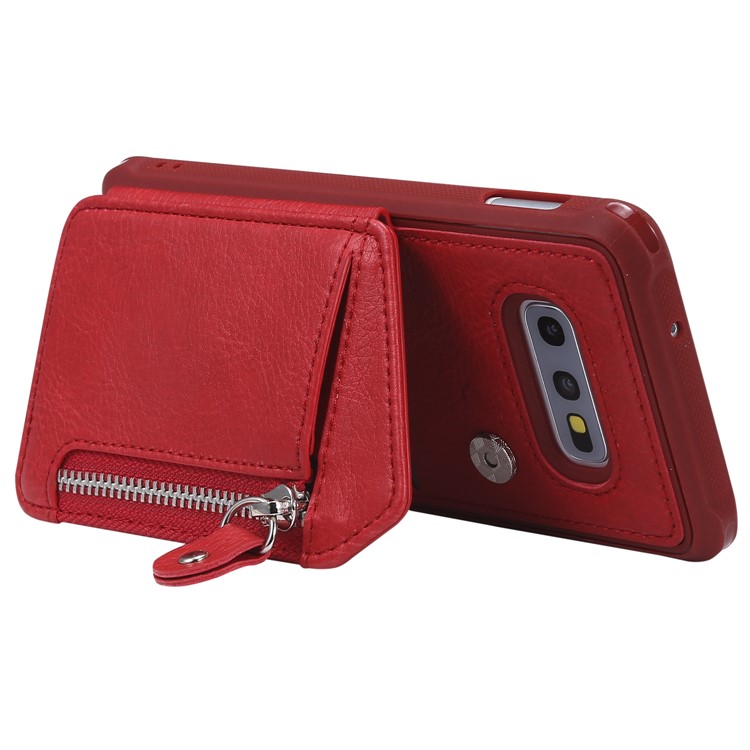 PU Leather Zipper Kickstand Leather Protection Casing for Samsung Galaxy S10e - Red-5