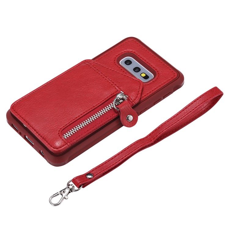 PU Leather Zipper Kickstand Leather Protection Casing for Samsung Galaxy S10e - Red-7