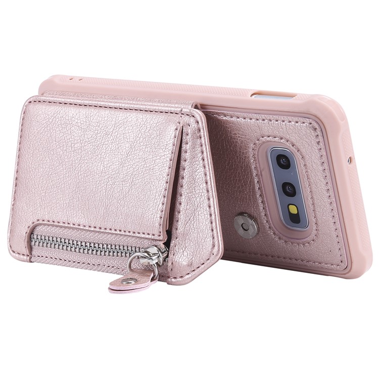 PU Leather Zipper Kickstand Leather Protection Casing for Samsung Galaxy S10e - Rose Gold-5