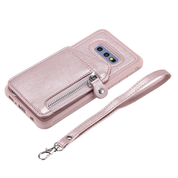 PU Leather Zipper Kickstand Leather Protection Casing for Samsung Galaxy S10e - Rose Gold-7