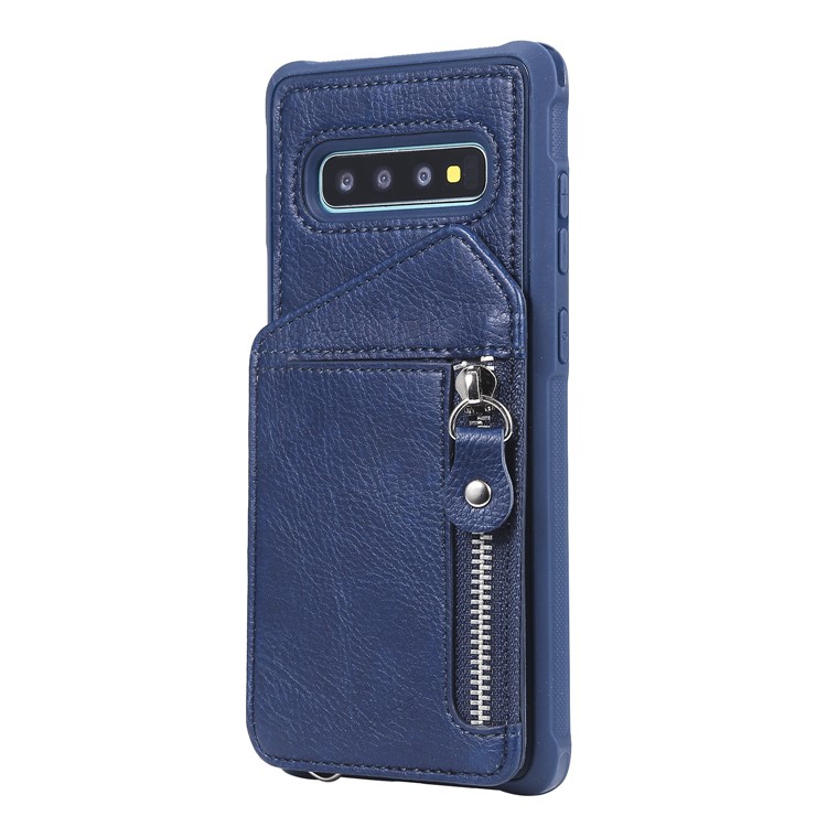 TPU+PU Leather Zipper Kickstand Leather Protection Casing for Samsung Galaxy S10 Plus - Blue-2