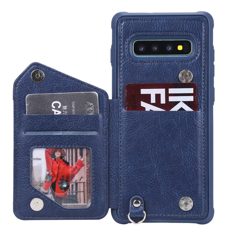 TPU+PU Leather Zipper Kickstand Leather Protection Casing for Samsung Galaxy S10 Plus - Blue-4