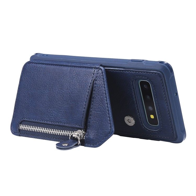 TPU+PU Leather Zipper Kickstand Leather Protection Casing for Samsung Galaxy S10 Plus - Blue-5